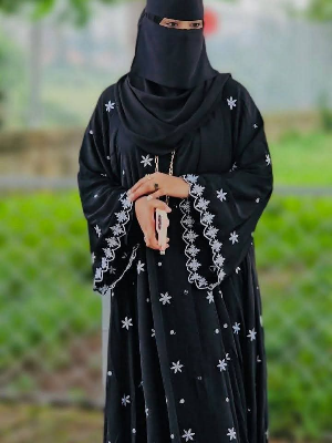 Picture of Abaya borka (Star Borka) (With Inner+Belt+Hijab+Coat ) Dubai Charry Georget Stylish Embroidery Work Party Borka For Women