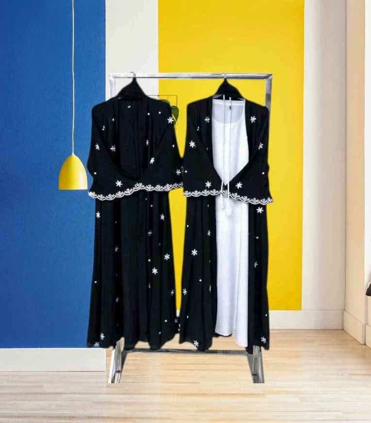 Picture of Abaya borka (Star Borka) (With Inner+Belt+Hijab+Coat ) Dubai Charry Georget Stylish Embroidery Work Party Borka For Women