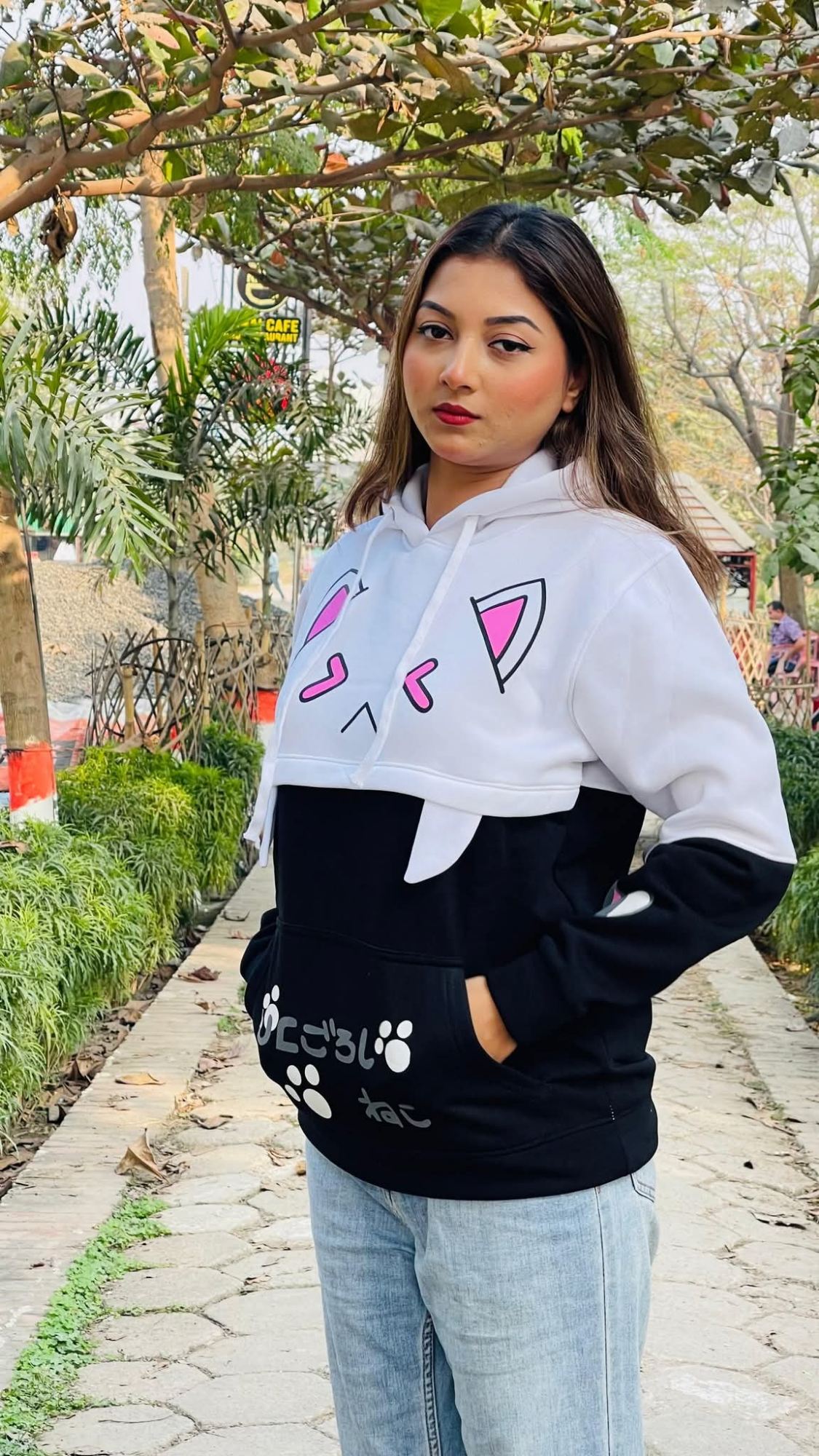 Picture of Pikachu Hoolie Harajuku Pink Hoodies Cartoon Cat Printed Hooded Sweet Sweatshirt Women