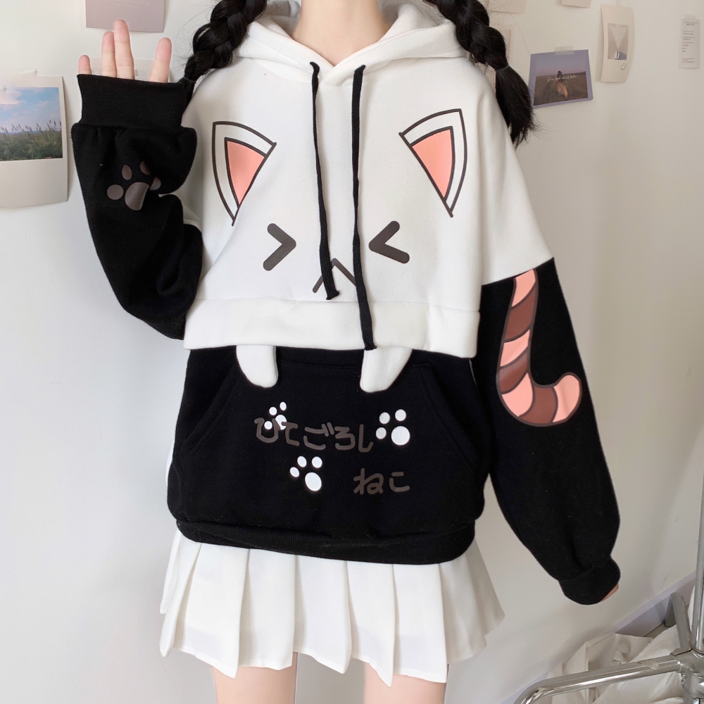 Picture of Pikachu Hoolie Harajuku Pink Hoodies Cartoon Cat Printed Hooded Sweet Sweatshirt Women