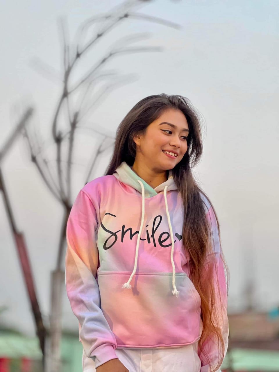 Picture of Rainbow Smile Love Hoodie Fashionable Hooded Sweatshirt Women