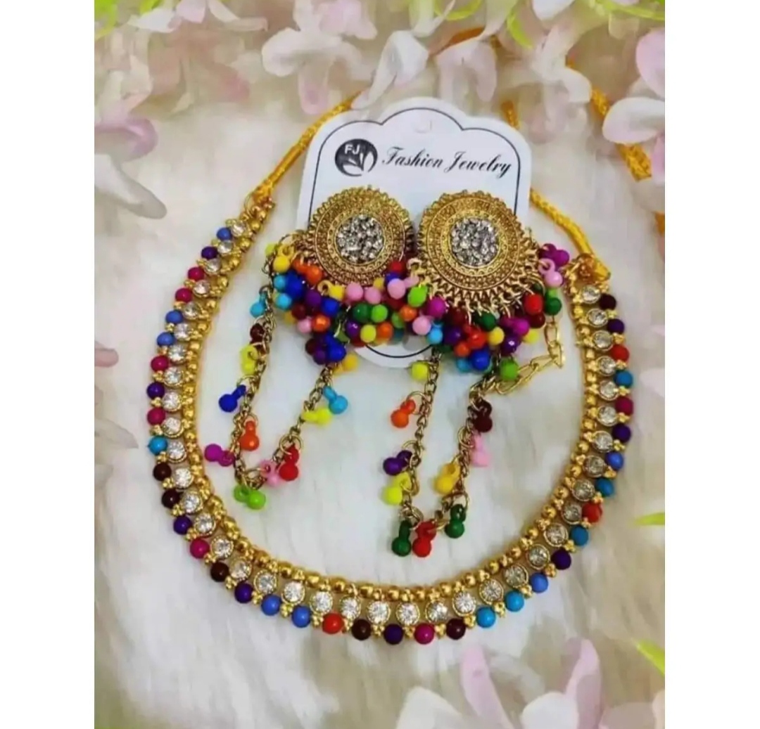 Picture of Stylish Indian gold plated necklace set for_women-3 Part Earrings & Tikli NEW Jewellery beautiful har Set for Women