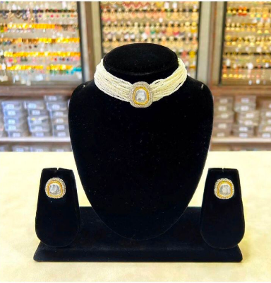 Picture of Exclusive quality indian white kundon pearl choker necklace with earring set