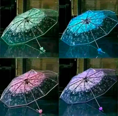 Picture of Folding Umbrella CLEAN TRANSPARENT STYLISH UMBRELLA, MUSHROOM SAKURA 3 FOLD RAIN UMBRELLA UNIC FOLLOWER PRINT FOR WEEDING