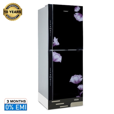 Picture of VISION Glass Door Refrigerator RE-216 Liter Mirror Purple Flower Bottom Mount