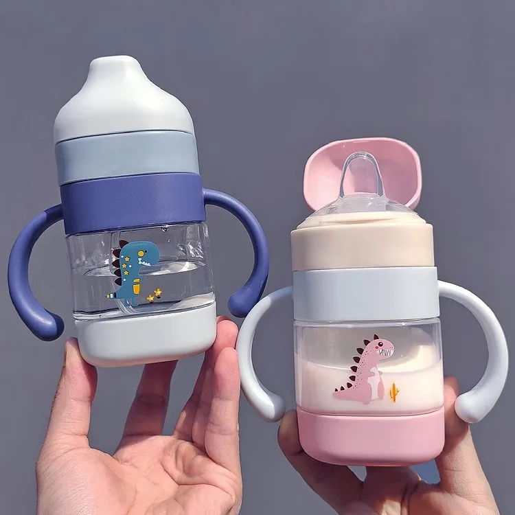 Picture of 200ml Cartoon Cute Handle Plastic Water Bottle With Straw for Baby Kids Girl Boy Student