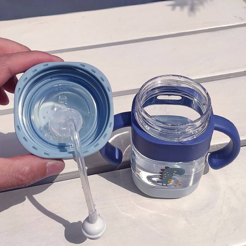 Picture of 200ml Cartoon Cute Handle Plastic Water Bottle With Straw for Baby Kids Girl Boy Student