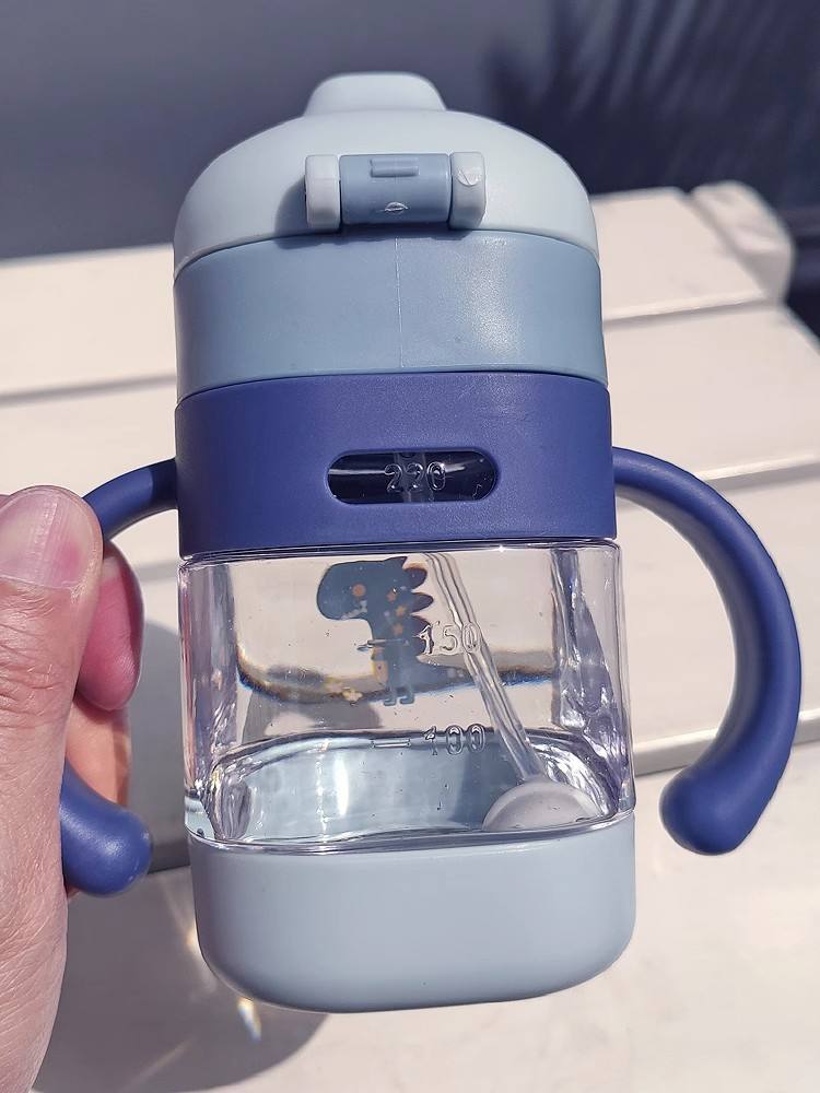 Picture of 200ml Cartoon Cute Handle Plastic Water Bottle With Straw for Baby Kids Girl Boy Student