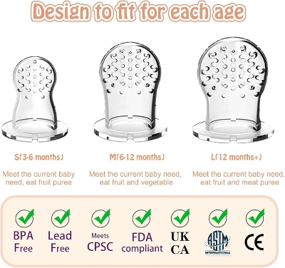 Picture of Baby Fruit Teether Baby Pacifiers Feeder Kids Fruit Feeder Nipples Feeding Safe Silicone Baby Supplies Nipple Teat Pacifier (with Extra 3 Nipples) -Color as per stock