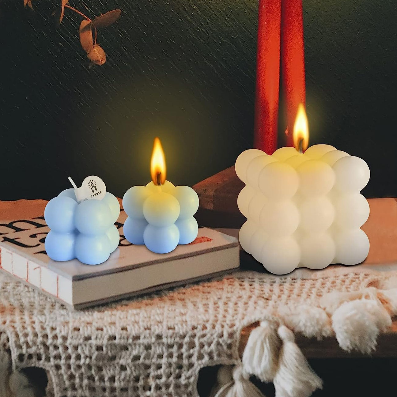 Picture of Mini bubble candle-2pc/Small Candle Mini Cube Bubble Shaped Wax Candles Aromatherapy for Home Bedroom Wedding-2pcs