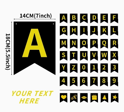 Picture of Custom Letter Banner Kit/DIY Personalized Banner For Birthday Banner/Customized Black Name Banners Gold Stamping Letters And Number  Bunting Banner For Birthday Anniversary Halloween Wedding Events Party Decoration