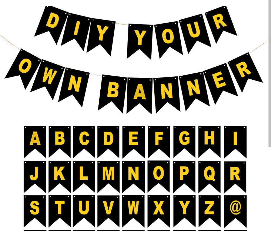 Picture of Custom Letter Banner Kit/DIY Personalized Banner For Birthday Banner/Customized Black Name Banners Gold Stamping Letters And Number  Bunting Banner For Birthday Anniversary Halloween Wedding Events Party Decoration
