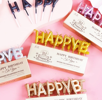 Picture of Happy Birthday Letter Candles metallic colour