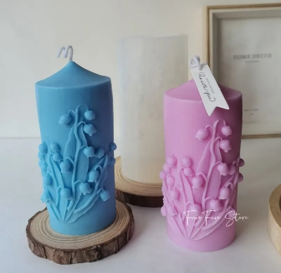 Picture of Floral Pillar Candles -1pc/ Lily of the Valley Bell Flower-Bell orchid flower candle