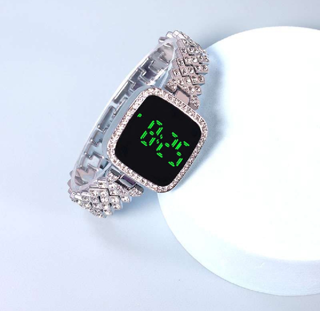 Picture of New Trend Fashion Steel Chain Diamond Women Watch Full Diamond Touch Screen LED Water Diamond Bracelet Watch