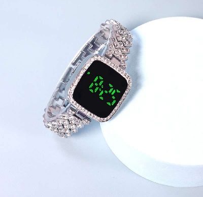 Picture of New Trend Fashion Steel Chain Diamond Women Watch Full Diamond Touch Screen LED Water Diamond Bracelet Watch