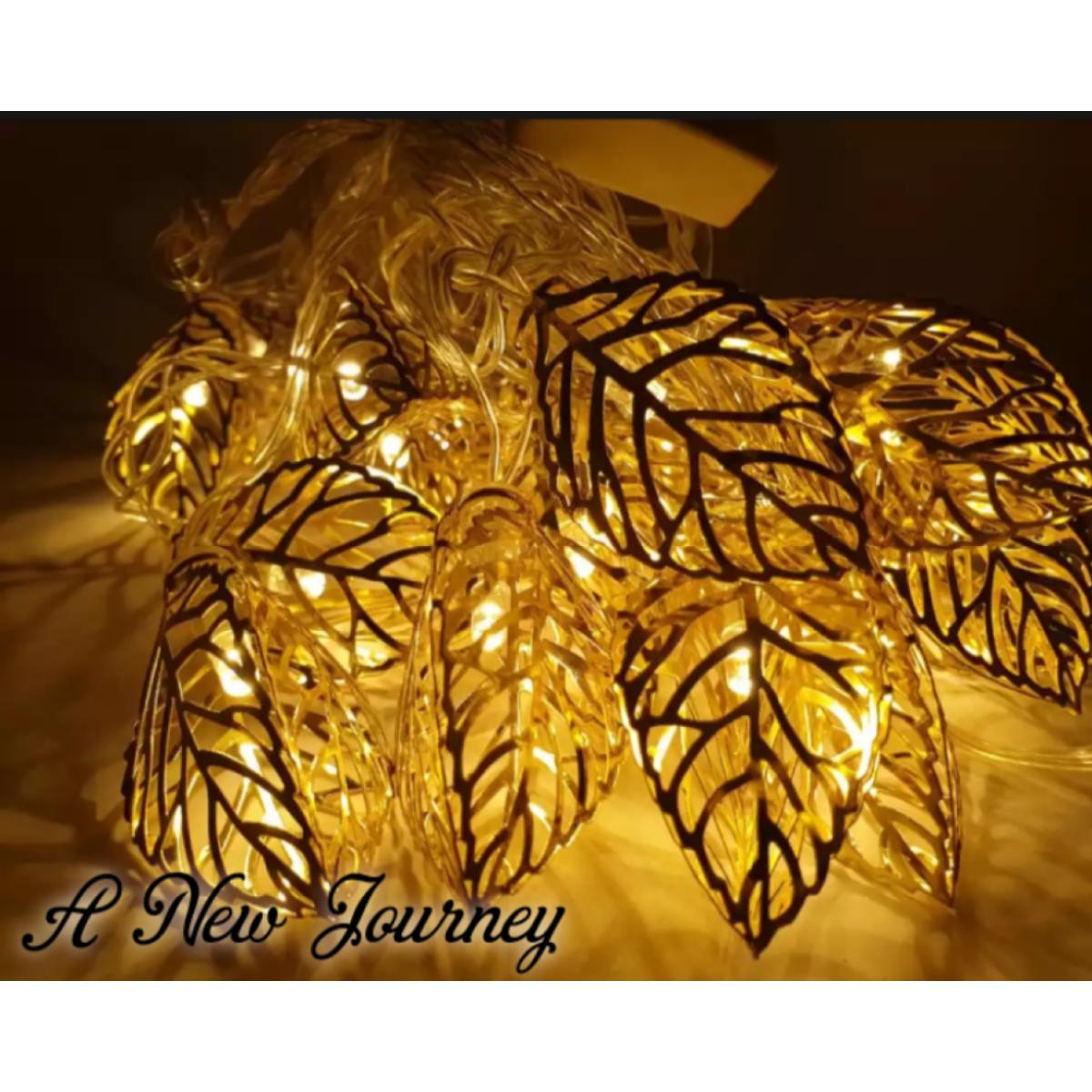 Picture of Golden 3D Leaf Metal Fairy String Lights – LED Decorative Bulb Lantern for Home, Wedding & Party
