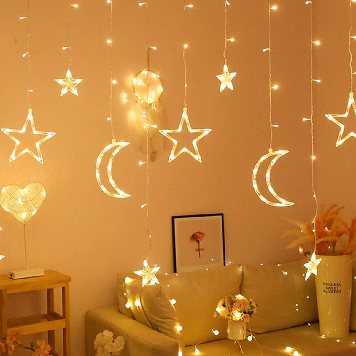 Picture of Moon Star LED Fairy Light for Curtains- 16 feet, 3 Moon, 3 Star, 6 Small Star