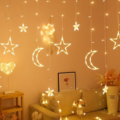 Picture of Moon Star LED Fairy Light for Curtains- 16 feet, 3 Moon, 3 Star, 6 Small Star