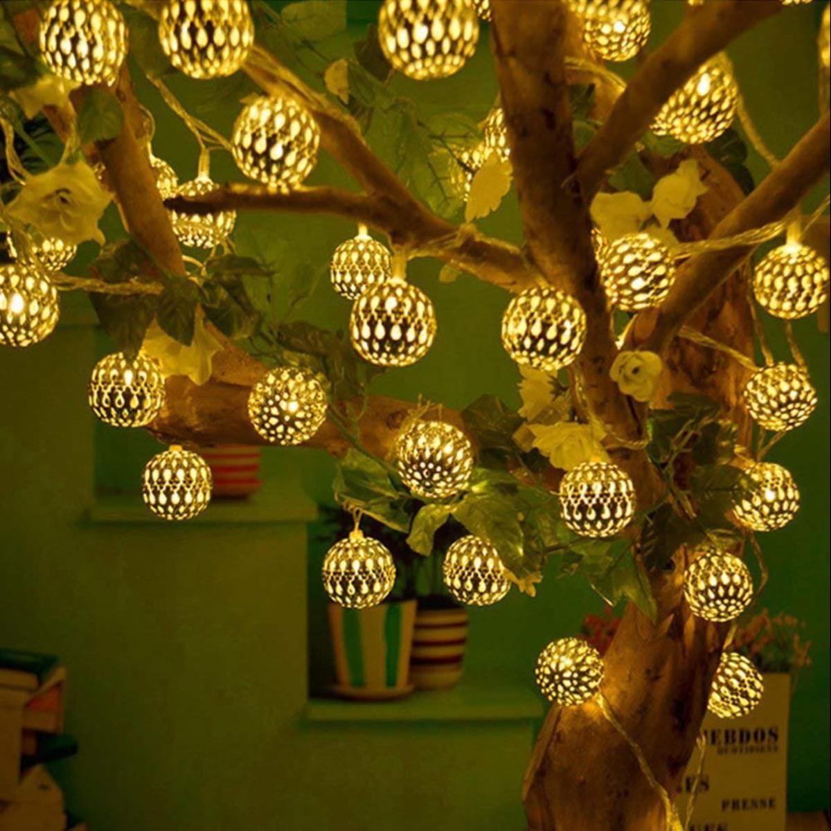 Picture of Golden Metal Ball Fairy Light, Metal Ball String Light - Fairy lights 20pcs string lights Party Wedding Decoration - Fairy Lights - fairy lights for room decoration