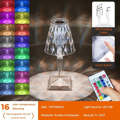 Picture of Rechargeable 16 Color Crystal Table Lamp Best For Bedroom Living Room Diamond Table Lamp