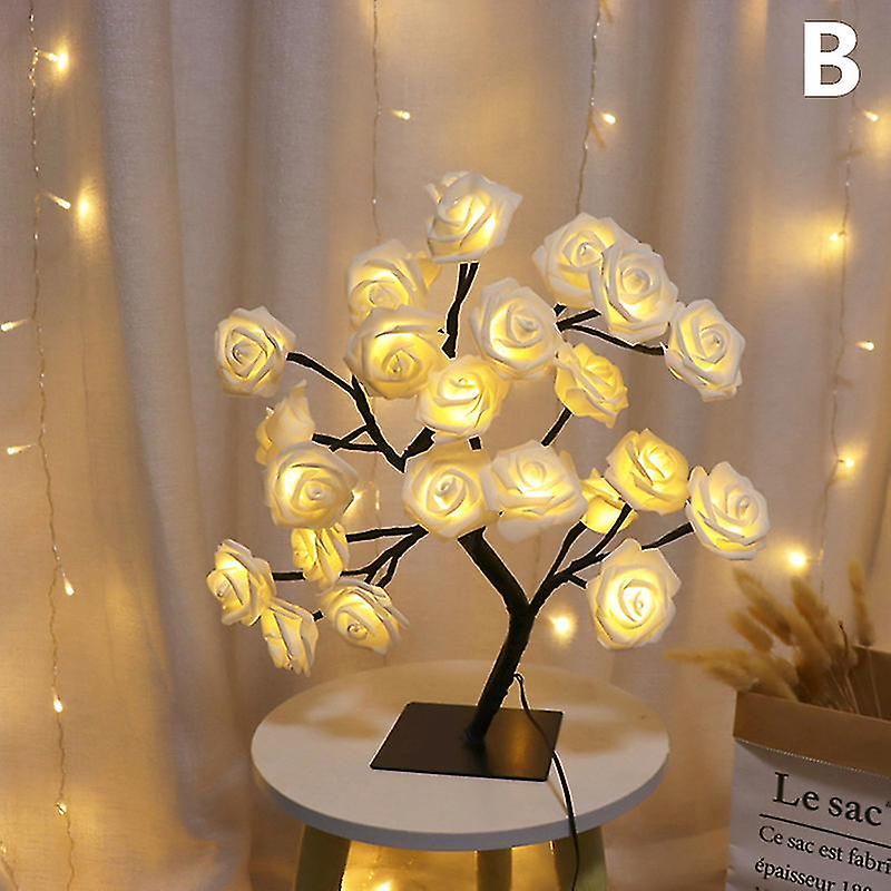 Picture of Rose Flower Tree Lamp, 24 White Roses Table Lamp, Lighted Tabletop Tree for Home Wedding Bedroom Decoration Gift