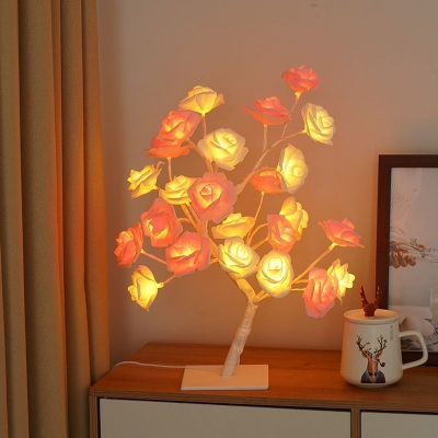 Picture of Pink & White Roses Tree Table Lamp, Lighted Tabletop Tree for Home Wedding Bedroom Decoration Gift