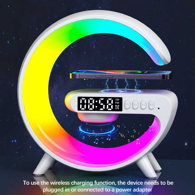 Picture of G Speaker Lamp -G63 4 In 1 Multi-Function Bluetooth Speaker With Wireless Charging, RGB Light and Alarm Clock - Charger G Lamp with Sunrise Alarm for Bedroom & Bedside table (G Speaker)