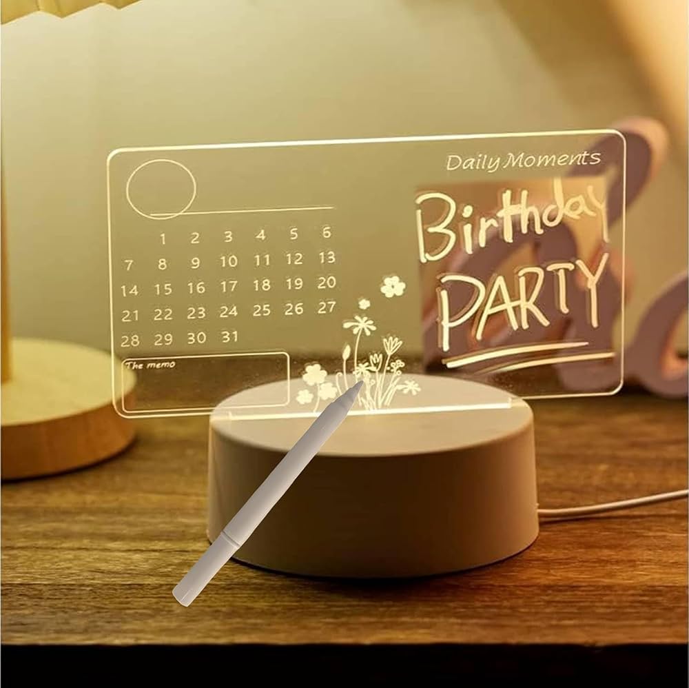 Picture of 3D Creative Visualisation Table Lamp | Acrylic Message Writing Pad with Pen | Rewritable Erasable Calendar Design Board for Office Home Decor Gifting