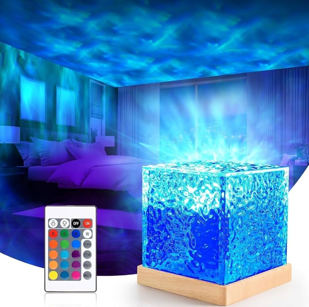 Picture of USB Powered Rotating Dynamic Water Pattern Light – 16 Color Touch & Remote Control | Decorative Night Light for Room, Party & Home