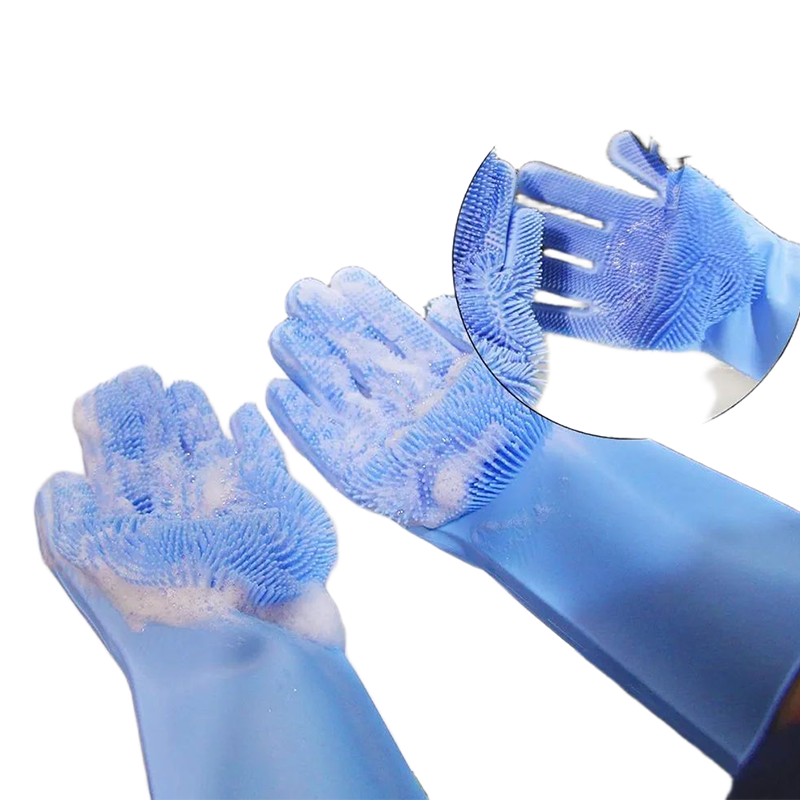 Picture of Premium Washing Gloves with Bristles useful for dish washing, pets grooming, bathroom cleaning, car washing and many other household cleaning activities (1 Pair Color may vary)