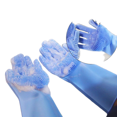 Picture of Premium Washing Gloves with Bristles useful for dish washing, pets grooming, bathroom cleaning, car washing and many other household cleaning activities (1 Pair Color may vary)