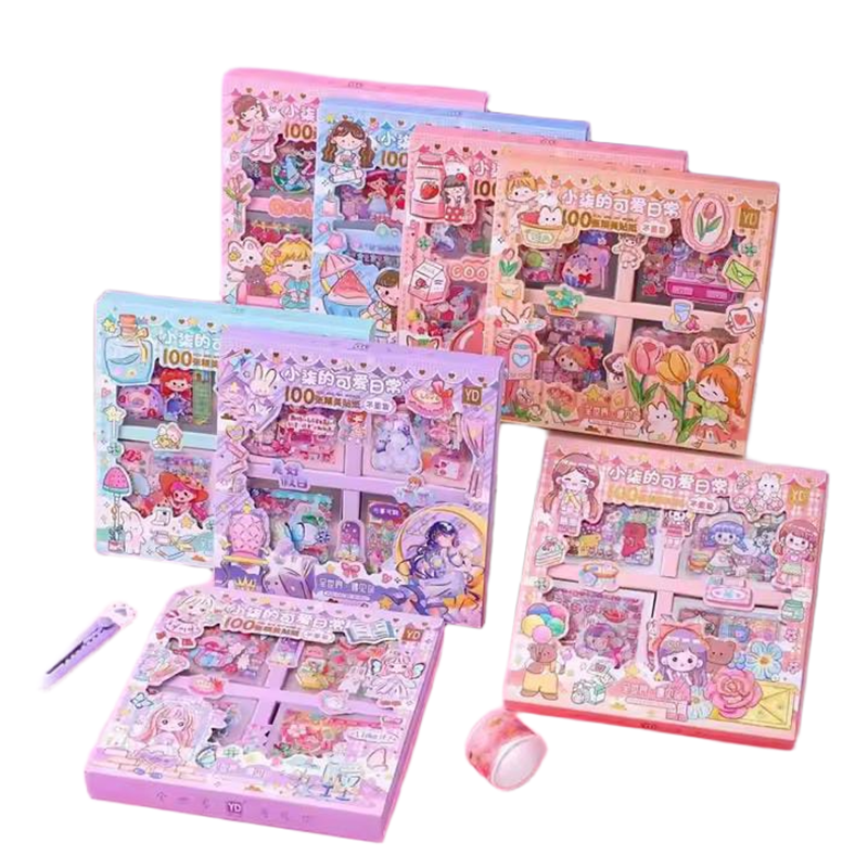 Picture of 100 Sheets Stickers Box Space Park Anime Figure Pattern Decorative PET Cartoon Character Decals for Scrapbook