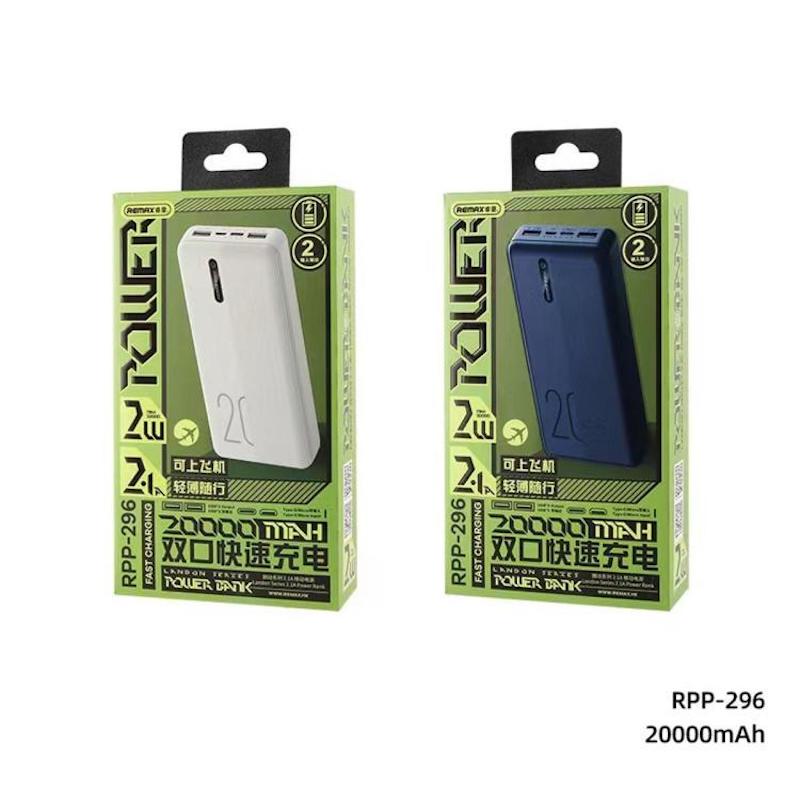 Picture of REMAX RPP-296 20000mAh LANDON SERIES POWER BANK (OUTPUT-2USB) (INPUT-MICRO/TYPE-C), 20000mAh Power Bank, Power Bank For Android By Alpha Technology