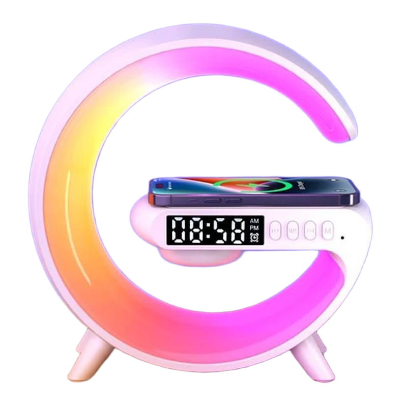 Picture of G63 New Wireless Light Up Speaker G Shape LED Wireless Table Speaker Color Changing Alarm Clock Stand Bedside Light New by Alpha 02