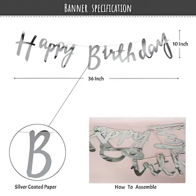 Blue Theme Birthday Party Combo- Metallic Balloon Arch Kit, Cursive Banner, Backdrop, & Decor Full Package- (Pack of 86 Pcs)