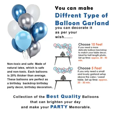 Blue Theme Birthday Party Combo- Metallic Balloon Arch Kit, Cursive Banner, Backdrop, & Decor Full Package- (Pack of 86 Pcs)