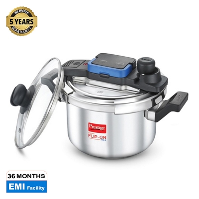Picture of Prestige Svachh Flip-on Stainless Steel Gas and Induction Compatible Pressure Cooker with Glass Lid, (Silver)