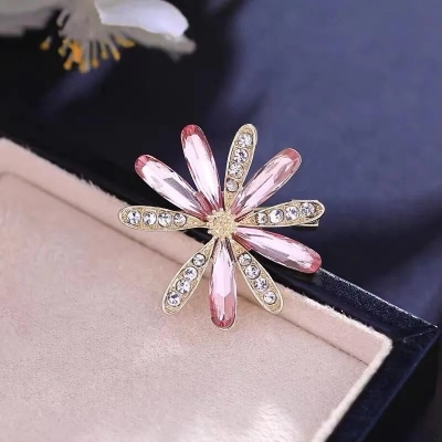Picture of Flower Brooch for Women Crystal Rhinestone lightweight Brooch Hijab safety pin for girls and women