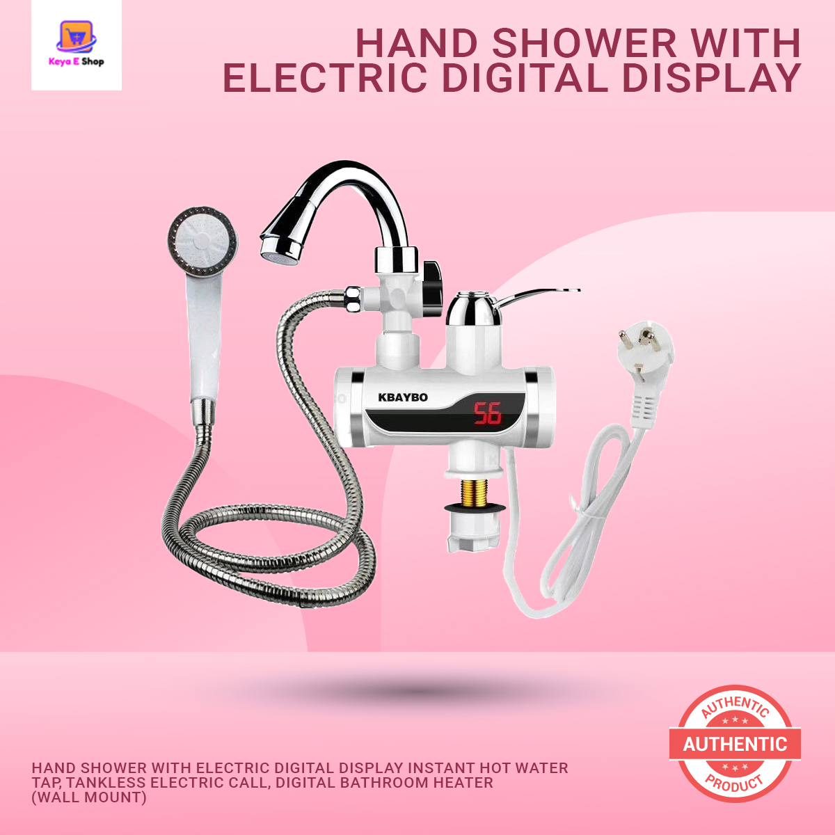 Picture of Hand Shower with Electric Digital Display Instant Hot Water Tap, Tankless Electric Call, Digital Bathroom Heater (Wall Mount)