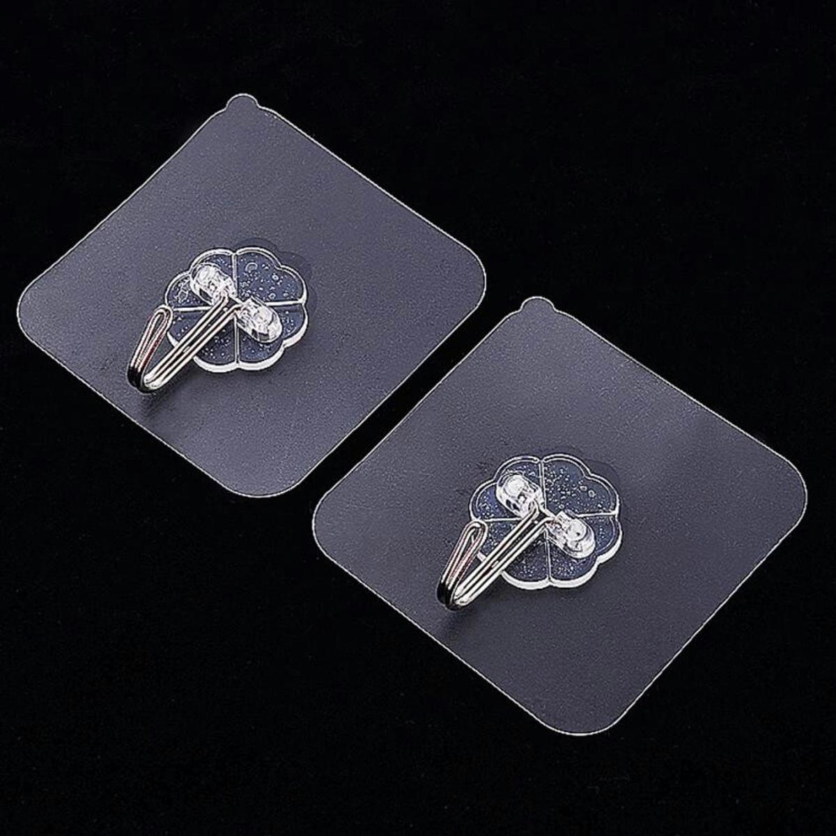 Picture of 2 Pieces Adhesive Hooks Transparent Wall Hooks Waterproof Oilproof Self Adhesive Hooks Seamless Hanging Hook For Kitchen Bathroom