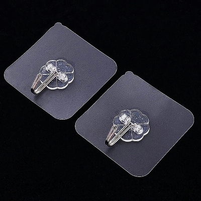 Picture of 2 Pieces Adhesive Hooks Transparent Wall Hooks Waterproof Oilproof Self Adhesive Hooks Seamless Hanging Hook For Kitchen Bathroom