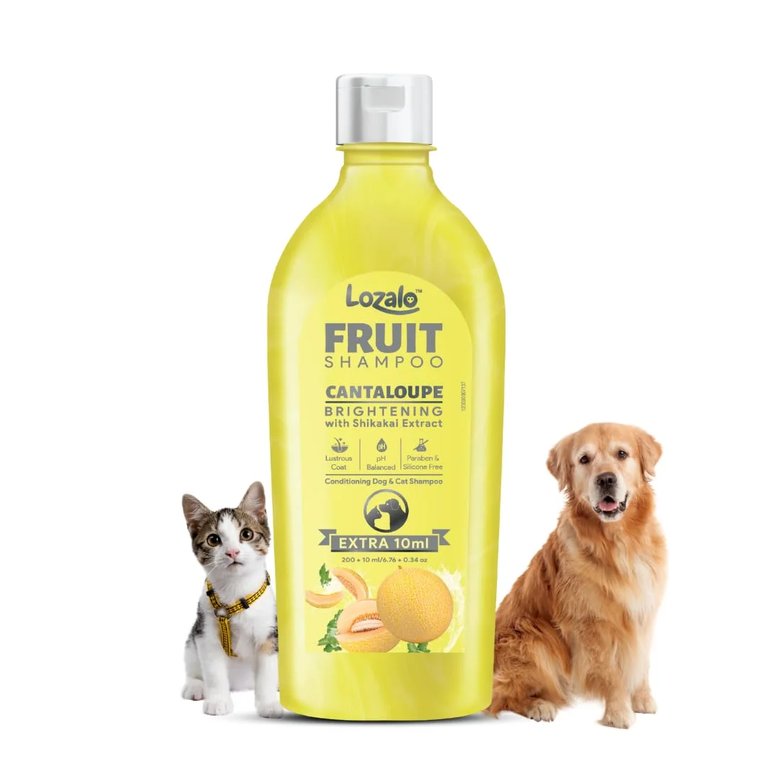 Picture of Lozalo Fruit Pet Shampoo 200 ml, Cantaloupe, pH Balanced, Paraben Free Conditioning Shampoo for Dogs & Cats of All Breeds, Controls Bad Odour & Keep Pets Calm, Brightening with Shikakai Extract