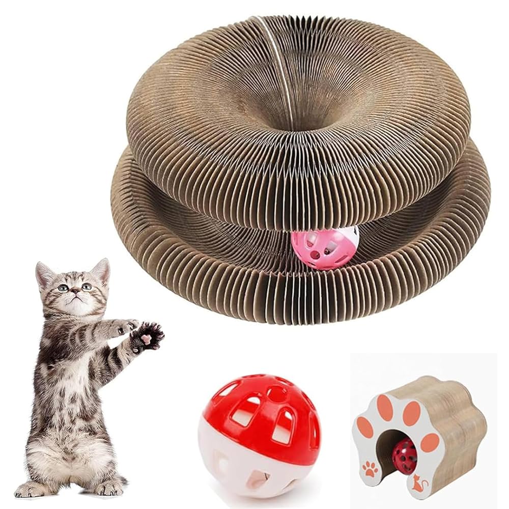 Picture of Cat Toys for Indoor Cats, Magic Cat Scratching Pads with a Cat Toy Bell Ball, Cat Scratching Board, Foldable Convenient Cat Scratcher