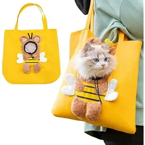 Picture of Outgoing Travel Pet Carriers Cute Bee Design Portable Breathable Carrier Bags Tote Bag Pets Handbag For Cats Dogs