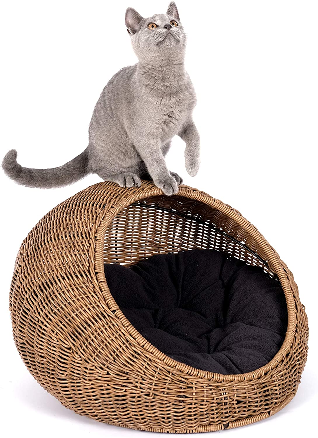Picture of Imitation Rattan Cat Bed Cave Pet Bed Resting Small Animals Kennel Cat House Beige with 2 Mat
