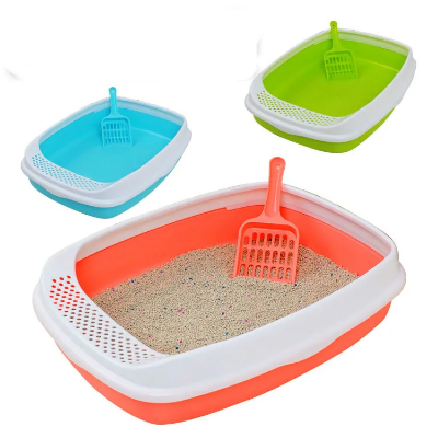 Picture of Cat Litter Box with Scoop - Pink & Blue Green