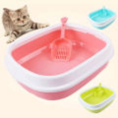 Picture of Cat Litter Box with Scoop - Pink & Blue Green