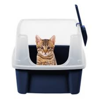 Picture of Iris Ohyama USA Large Open Top Cat Litter Tray with Scoop and Scatter Shield, Sturdy Easy to Clean Open Air Kitty Litter Pan with Tall Spray and Scatter Shield China