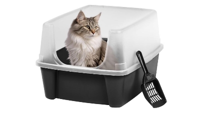 Picture of Iris Ohyama USA Large Open Top Cat Litter Tray with Scoop and Scatter Shield, Sturdy Easy to Clean Open Air Kitty Litter Pan with Tall Spray and Scatter Shield China